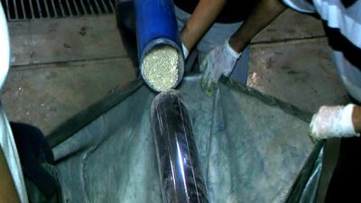 Dubai Police anti-narcotics department found 6.5 million of the amphetamine tablets hidden in metal pipes, which were bound for export to another Gulf country. Courtesy Dubai Police Department