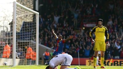 A dejected John Terry, centre, of Chelsea reacts after opening the scoring with an own goal during the Premier League match against Crystal Palace at Selhurst Park on March 29, 2014. Scott Heavey / Getty Images