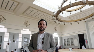 Dr Talal Rahwan inside Masjid Al Haq at Khalifa City in Abu Dhabi. The academic takes drive for innovation in the direction of energy economy and optimises comfort for worshippers. Satish Kumar / The National