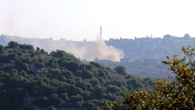 An Israeli shell hits the outskirts of the Lebanese village of Dhayra, close to the countries' border, on November 5. AFP