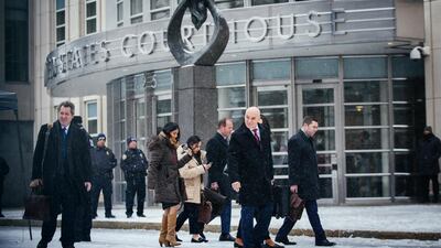 El Chapo's legal team departs after the jury reached a verdict. EPA