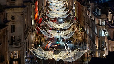 Christmas lights on Regent Street in London. AP
