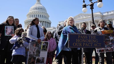 Senator Kirsten Gillibrand addresses a news conference about military burn pits legislation outside the US Capitol in March. Getty Images / AFP