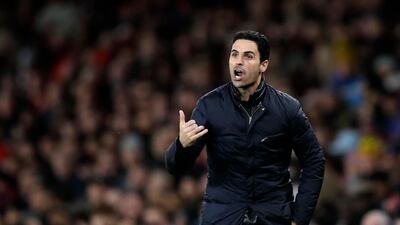 Mikel Arteta shouts out from the touchline against Everton. AP