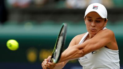 Ashleigh Barty returns against Angelique Kerber.