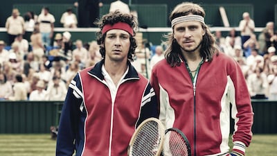 Shia LaBeouf and Sverrir Gudnason as John McEnroe and Bjorn Borg. Courtesy Diff