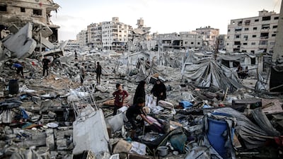 The Palestinian woman lives in a bomb-damaged building in Gaza city. Bloomberg