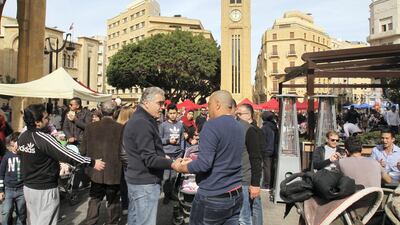 Beiurt mayor Jamal Itani (wearing sunglasses) at a street festival in downtown Beirut on Jan 21, 2018. Security restrictions that had hurt businesses in the area have recently been eased. Photo by David Enders