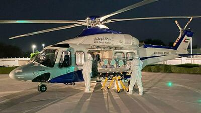 The patient was taken from Delma Island to Abu Dhabi on an air amublance. Courtesy Abu Dhabi Police