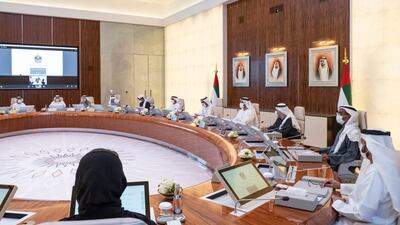 Sheikh Mohammed bin Rashid, Prime Minister and Ruler of Dubai, chairs a UAE Cabinet meeting in Abu Dhabi on Sunday. Courtesy: Sheikh Mohammed bin Rashid Twitter