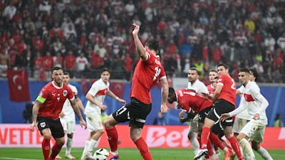 Austria's Michael Gregoritsch scores their opening goal. Reuters