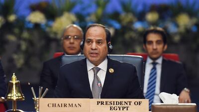 Egyptian President Abdel Fattah El Sisi chairs the final session of the first joint European Union and Arab League summit in the Egyptian Red Sea resort of Sharm El Sheikh. AFP