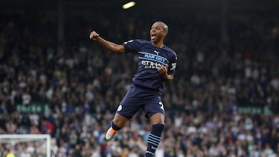 Fernandinho celebrates scoring the fourth goal. Reuters