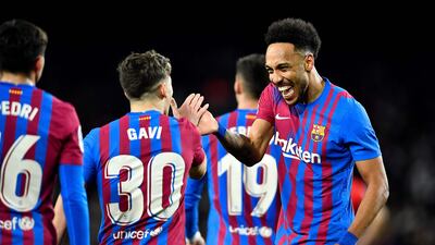 Pierre-Emerick Aubameyang scored for a third game in a row after opening the scoring in Barcelona's 4-0 La Liga win over Athletic Bilbao. AFP