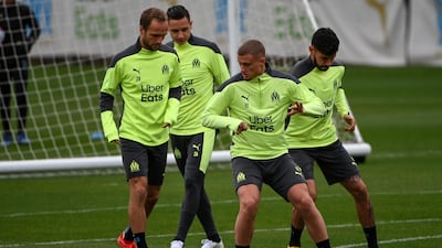 Left to right: Valere Germain, Florian Thauvin, Mickael Cuisance and Morgan Sanson. AFP