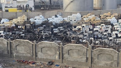 Damaged military vehicles in the port of Mukalla. AFP