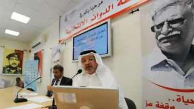 An MP for the Shiite Islamic Al Wefaq, Jalal Fairooz, addresses the six key opposition groups at their roundtable discussion in Manama last Saturday that discussed reforming the country's electoral system.