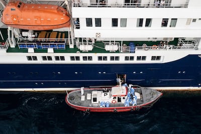 The cause of the outbreak on the MV Hondius, above, is being investigated. AFP