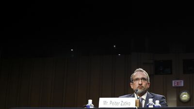 Mr Zatko speaks to senators about security at Twitter. Getty Images / AFP