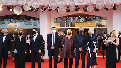 Roberto Cicutto, Joanna Hogg, Matt Dillon, Christian Petzold, Veronika Franz, Alberto Barbera, Cate Blanchett and Ludivine Sagnier walk the red carpet ahead of the Opening Ceremony. Getty Images