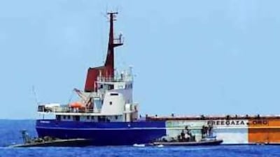 Israeli army and navy vessels approach the Irish aid ship Rachel Corrie on its way to Gaza yesterday.