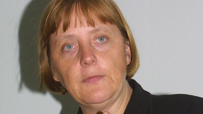 Angela Merkel addresses a press conference in Paris, May 22, 2001. AFP