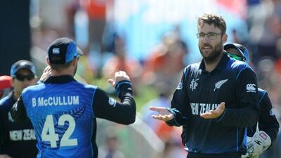 Daniel Vettori, right, did most of the damage with the ball for New Zealand, returning figures of four wickets and four maidens for the loss of just 18 runs. Ross Setford / AP Photo