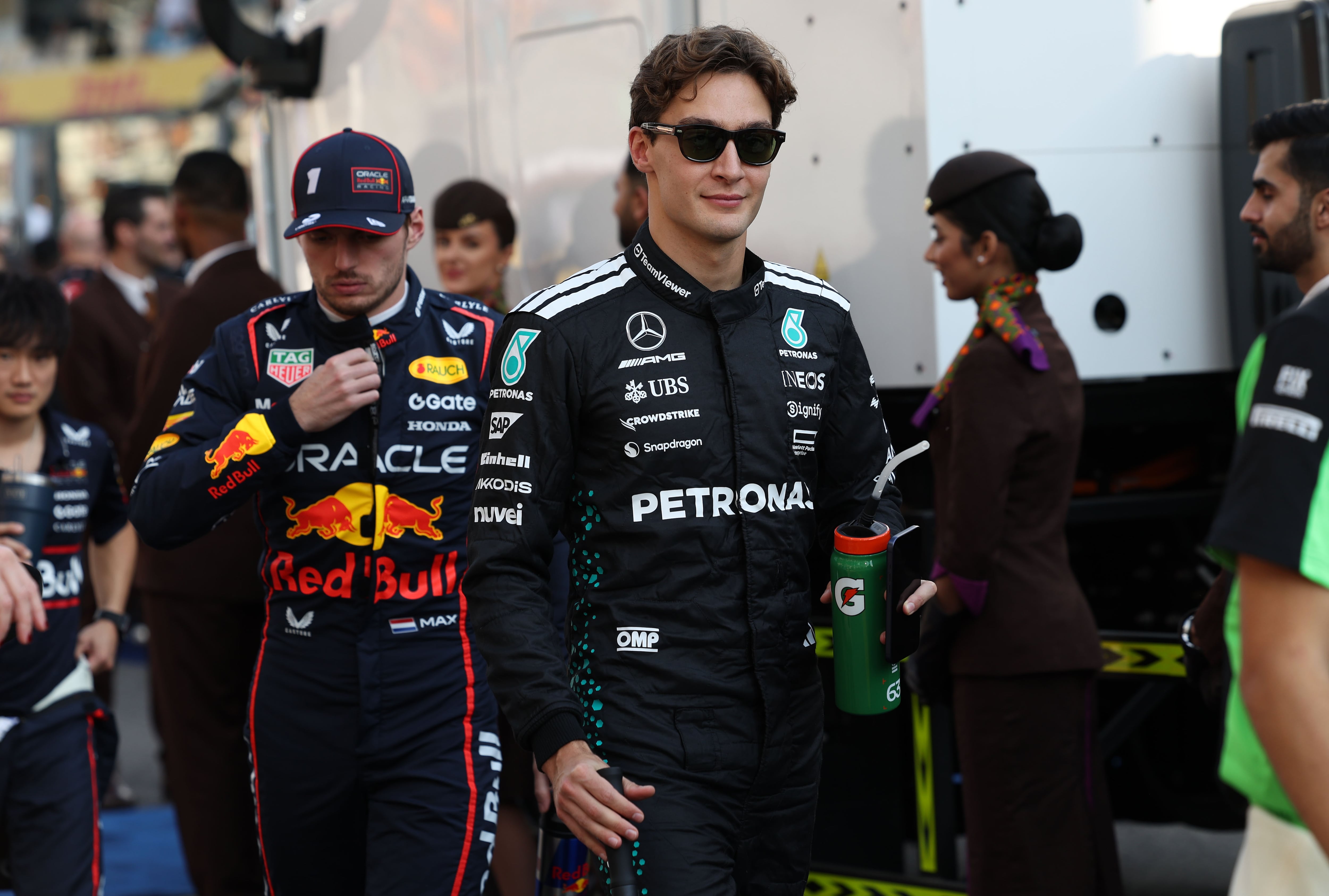 Mercedes driver George Russell before the drivers' parade
