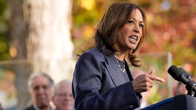 Democratic presidential nominee Kamala Harris at a campaign event at Washington Crossing Historic Park on Wednesday. AP