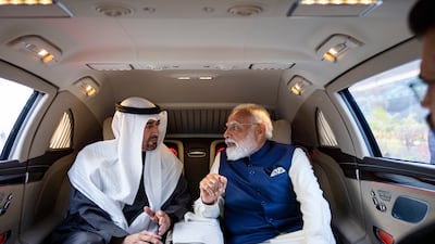 Sheikh Mohamed and Mr Modi leave Palam Air Base where the UAE leader had landed for a working visit