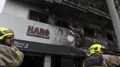The remains of the Deira apartment building gutted by a fire on Monday night.