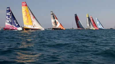 Teams take the start of the in-port Volvo Ocean Race sailing regatta in Alicante on Saturday. Jose Jordan / AFP / October 4, 2014