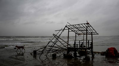 A wrecked stall on a beach in Balasore, Odisha state, in eastern India, as Cyclone Dana approaches. AFP