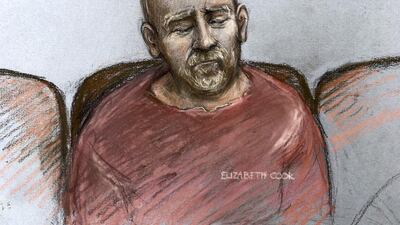 A court artist sketch showing Wayne Couzens making his appearance at the Old Bailey court by video link. AP Photo