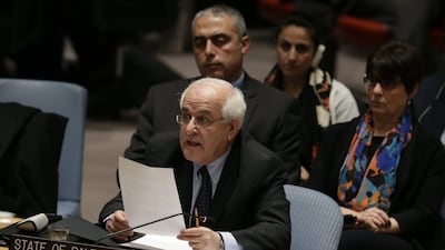 The Permanent Observer of Palestine to the United Nations, Riyad Mansour, speaks at a UN Security Council. (Peter Foley / EPA)