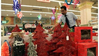 A Christmas shopping stall at Khalidiya mall in Abu Dhabi.