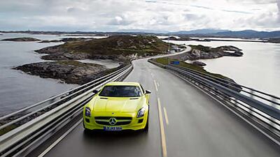 Its flashy shape and wild green hue notwithstanding, the Mercedes-Benz SLS E-Cell supercar turned surprisingly few heads during a test drive in scenic Norway.