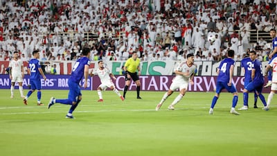 Ali Saleh of the UAE shoots at goal.