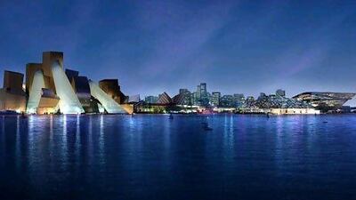 How the the Saadiyat Island Cultural District will look with the Guggenheim Museum in Abu Dhabi (courtesy of TDIC via Bloomberg News)