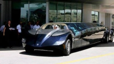 Mohammed bin Sulayem at the wheel of the Superbus at the Dubai Autodrome this week. The bus can travel at more than 250kph. Courtesy photo