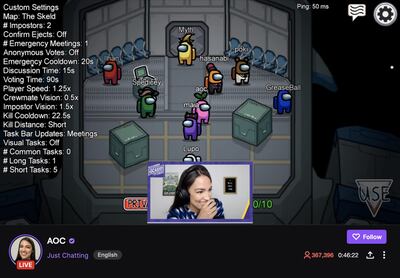 Politician Alexandria Ocasio-Cortez plays 'Among Us' to an audience of almost 440,000 people. Twitch