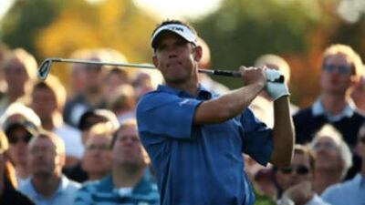 Lee Westwood tees off at the 12th during the third round of the Quinn Insurance British Masters at the Belfry.