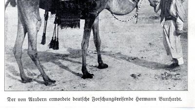 Photographer Hermann Burchardt during his travels in the Arabian Gulf, shortly before he arrived in Abu Dhabi in 1904.