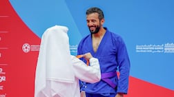 Dr Sultan Al Neyadi receives his silver medal at the Open Masters Games Abu Dhabi. Photo: Open Masters Games