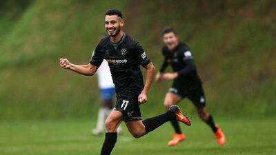 Mario Barcia of Team Wellington celebrates after scoring a goal during the OFC Champions League final first leg against Fiji's Lautoka at David Farrington Park in May. Getty Images