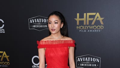 Constance Wu in bold red Rodarte. Photo / AFP