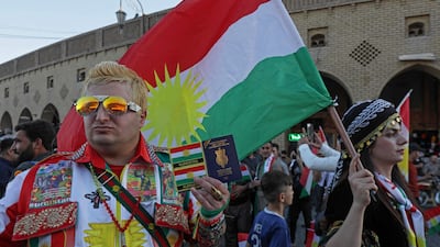 Iraqi Kurds commemorate the fifth anniversary of the Kurdistan region’s independence referendum in Arbil. AFP