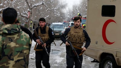 Afghan policemen arrive at the site of the bomb blast in Kabul on February 7, 2017. Omar Sobhani / Reuters