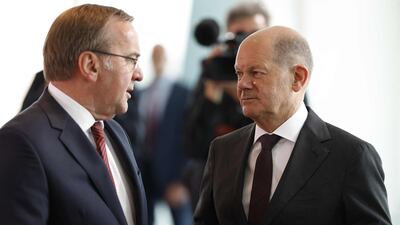 German Chancellor Olaf Scholz, right, with Defence Minister Boris Pistorius. AFP