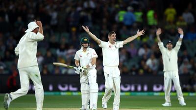 England bowler Chris Woakes successfully appeals for lbw to dismiss Australia captain Steve Smith on Day 3 in Adelaide. Cameron Spencer / Getty Images